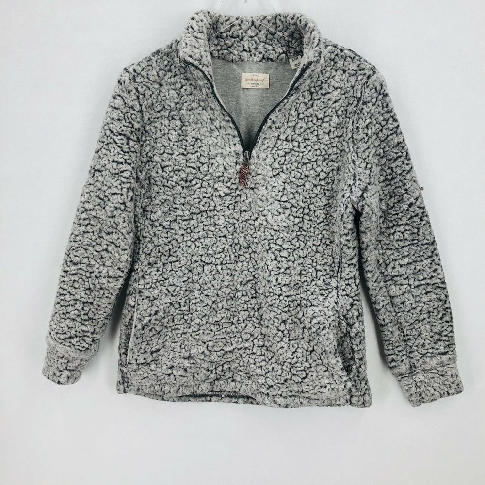 Weatherproof Vintage Womens Small Gray Faux Sherpa Fleece 1/4 Zip Pullover Lined - Picture 2 of 12